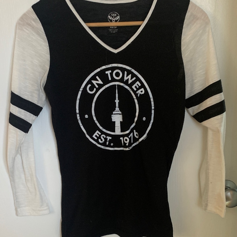CN Tower Baseball Tee - Black & White V-Neck